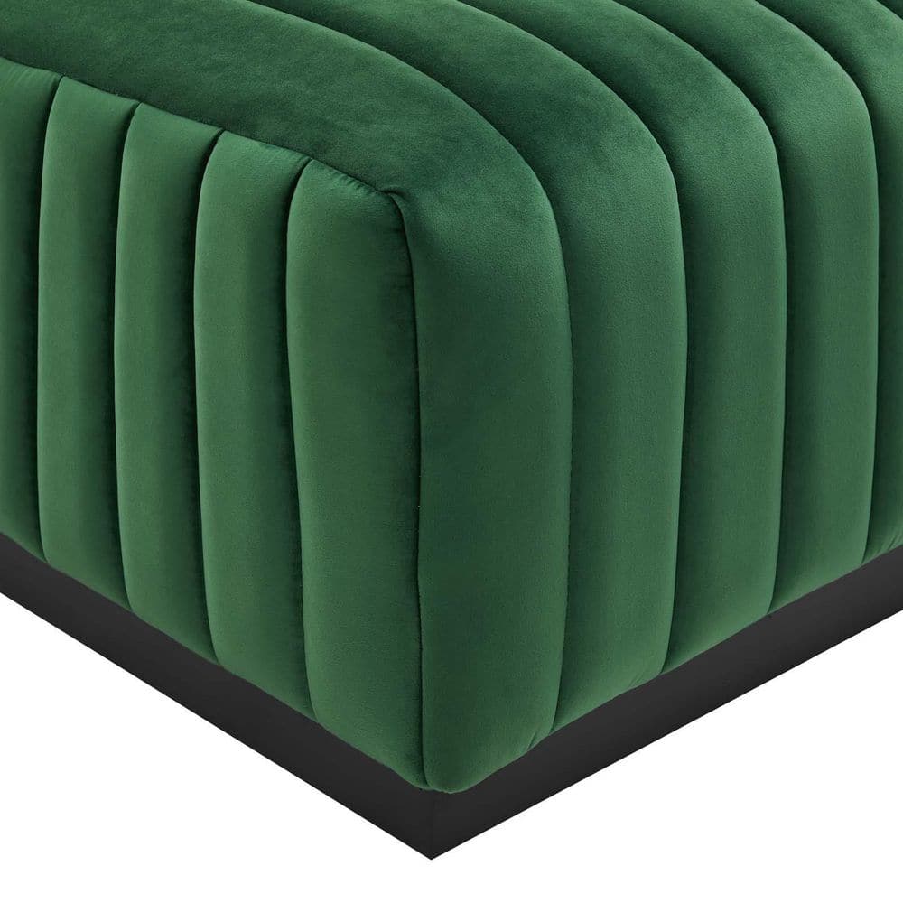 Emerald Green Velvet Tufted Ottoman with Matte Black Base