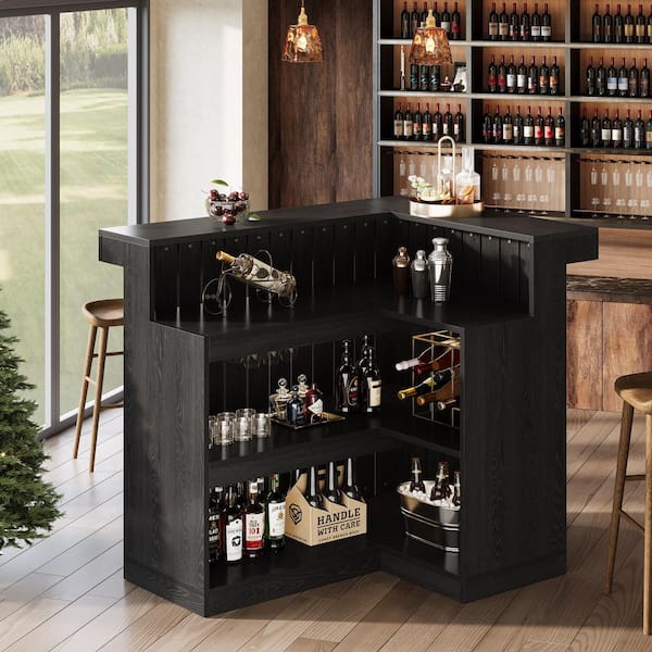 BYBLIGHT Kearsten 43.3 in. H L-shaped Bar Table with 3 Muti-Bottle