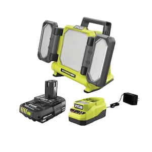 ONE+ 18V Cordless Hybrid LED Panel Light Kit with 2.0 Ah Compact Battery and Charger Starter Kit