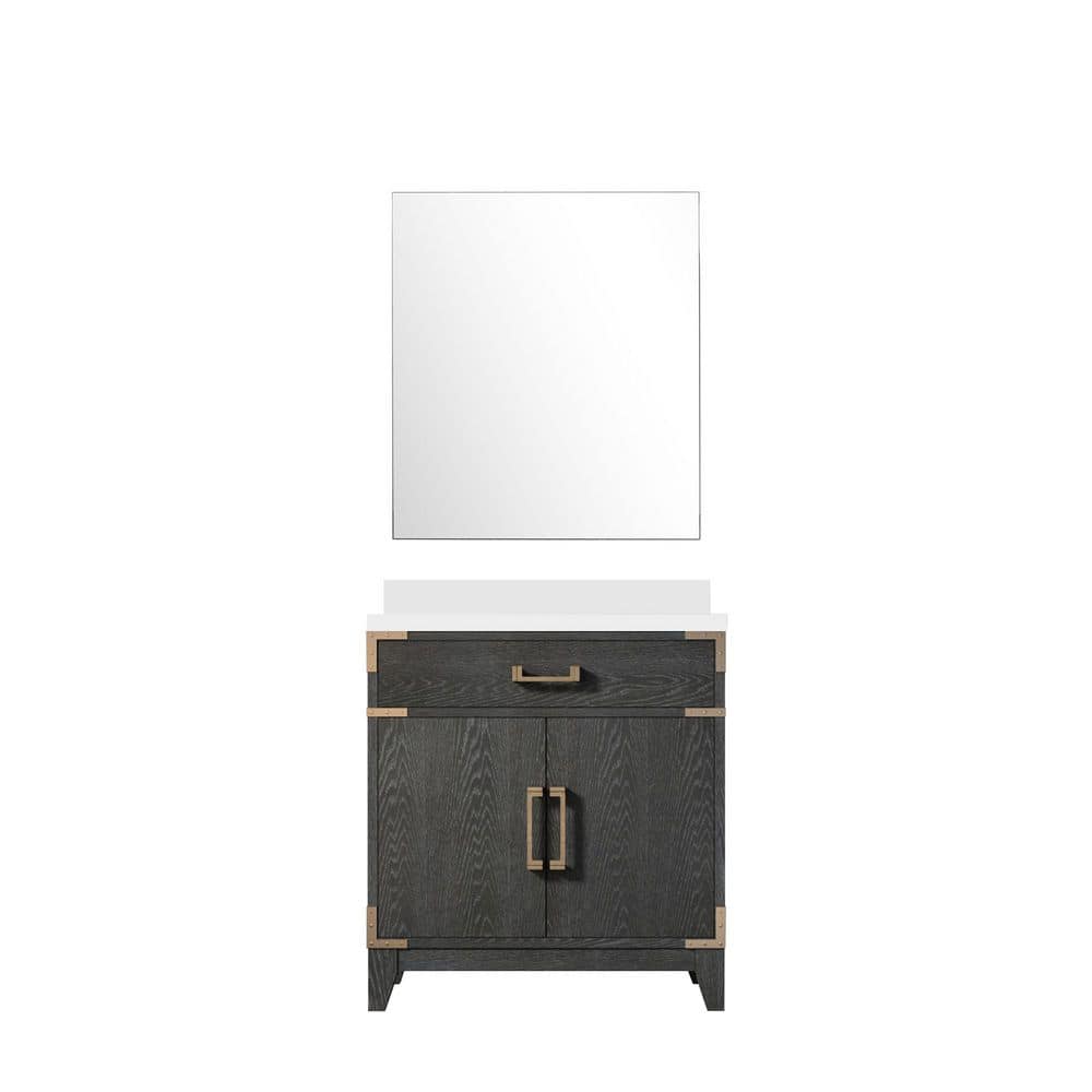 Fossa 30 in. W x 22 in. D Black Oak Single Bath Vanity with White Quartz Top and 28 in. Mirror price history on PriceWatchPro