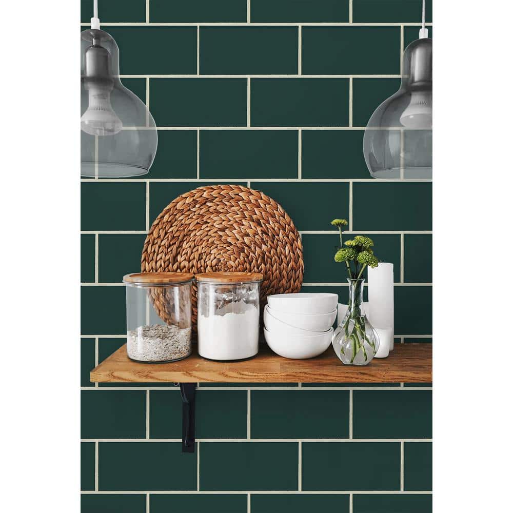 Evergreen Vinyl Peel and Stick Subway Tile Wallpaper