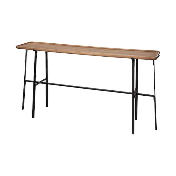 Helios II Brown Raised Edge Wood w/Black Metal Frame Console Table