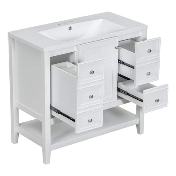 36 in. W x 18 in. D x 34.1 in. H Single Sink Freestanding White Bath Vanity with White Ceramic Top