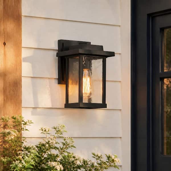 LNC Matte Black Outdoor Wall Lantern Sconce with Textured Glass