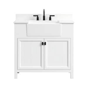 Richfield 37 in. Single Sink Freestanding White Bath Vanity with White Engineered Stone Top and Backsplash Assembled