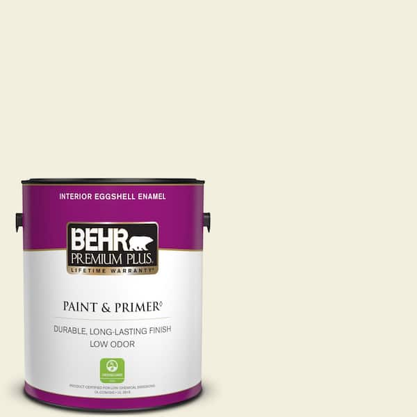 BEHR PREMIUM PLUS 1 gal. #GR-W01 White Wool Eggshell Enamel Low Odor Interior Paint & Primer