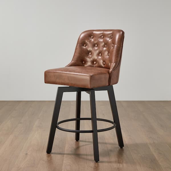Spruce & Spring Percival 26 in. Brown Leather Counter Height