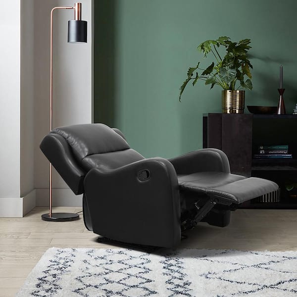 Lazzara Laurel Black Faux Leather Manual Recliner 8527BLK-1 - The