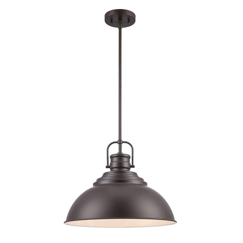 Shelston 16 in. 1-Light Bronze Farmhouse Pendant Light Fixture with Metal S