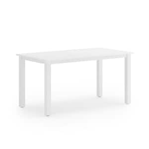 6-Person White Plastic HDPS Outdoor Dining Table Weather-Resistant Rectangle Patio Dining Table for Outside Indoor