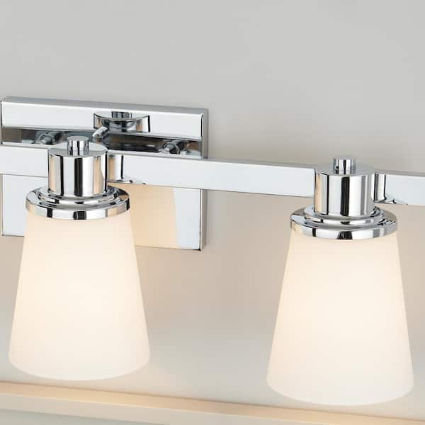Home D Collection 4-Light Chrome Square Bath Vanity Light w/Etched White Glass 