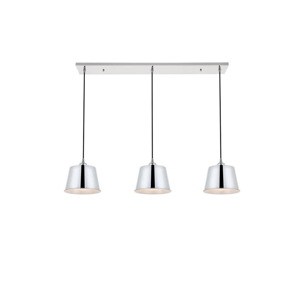 Timeless Home 40.6 in. 3-Light Chrome Pendant Light, Bulbs Not Included