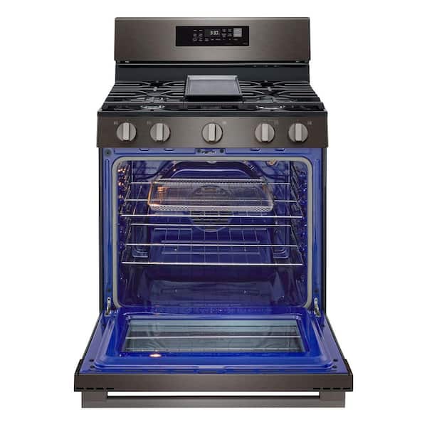 30 in., 6.3 cu. ft. Free-Standing Single Oven Gas Range with 5 Burner ProBake Convection in Black Stainless Steel