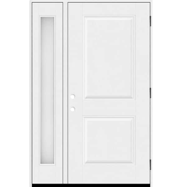 Steves & Sons Regency 53 in. x 80 in. 2P Squaretop LHOS Unfinished White Mahogany Fiberglass Prehung Front Door w/Obscure14in.SL4-9/16