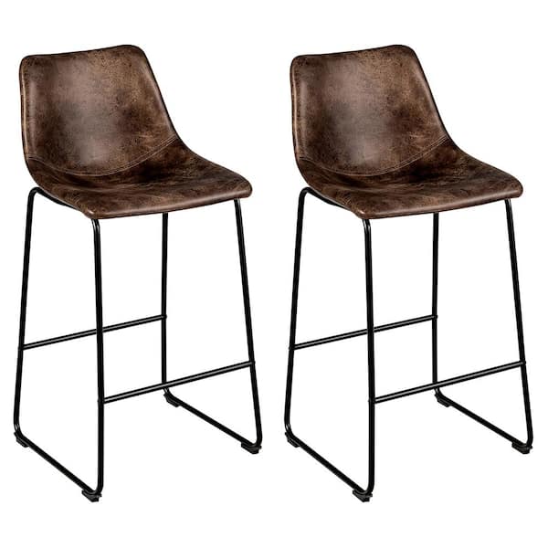 Costway Brown Bar Stool Faux Suede Upholstered Kitchen Dining Chairs (Set of 2)