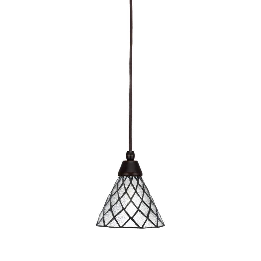 Bryson 7 in. 1-Light Dark Granite Cord Pendant Light with 7 in. Diamond Ice