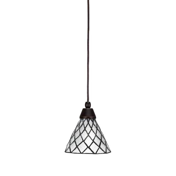 Unbranded Bryson 7 in. 1-Light Dark Granite Cord Pendant Light with 7 in. Diamond Ice Art Glass Shade, no bulb included