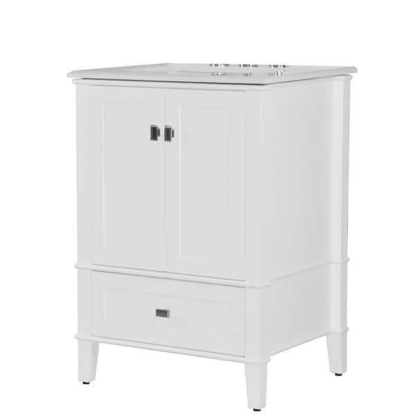 Bellaterra Home 25 in. W x 22 in. D x 36 in. H Single Bathroom Vanity Cabinet in White with White Engineered Stone Top with White Basin