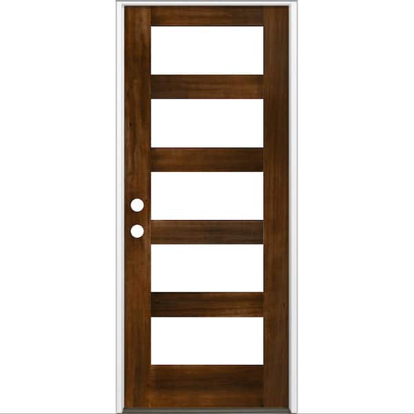 Krosswood Doors 32 in. x 80 in. Modern Hemlock Right-Hand/Inswing 5-Lite Clear Glass Provincial Stain Wood Prehung Front Door