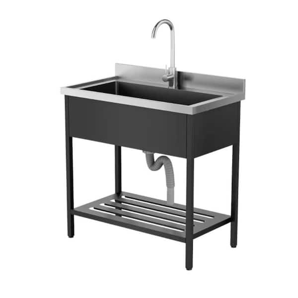20 in. D x 36 in. W Freestanding Laundry/Utility Sink in Black with Faucet