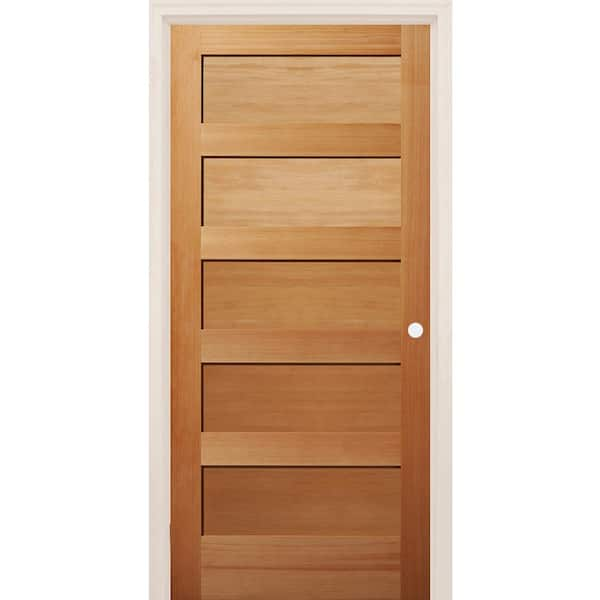 Builders Choice 24 in. x 80 in. 5-Panel Left-Handed Shaker Unfinished Fir Wood Single Prehung Interior Door