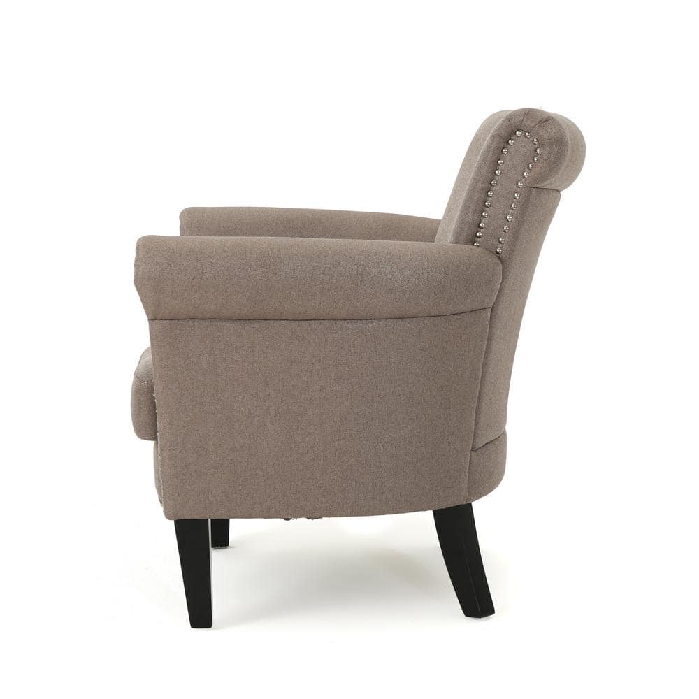 Handcrafted Light Coffee Fabric Club Chair with Studded Detail