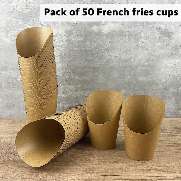 12 oz. Paper French Fry Cups with French Fries Holder, Disposable for All Occasions, Charcuterie (50-Pack)