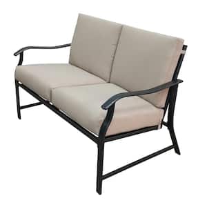 2--Piece Metal Black Outdoor Patio Loveseat and Teapoy with Beige Cushion