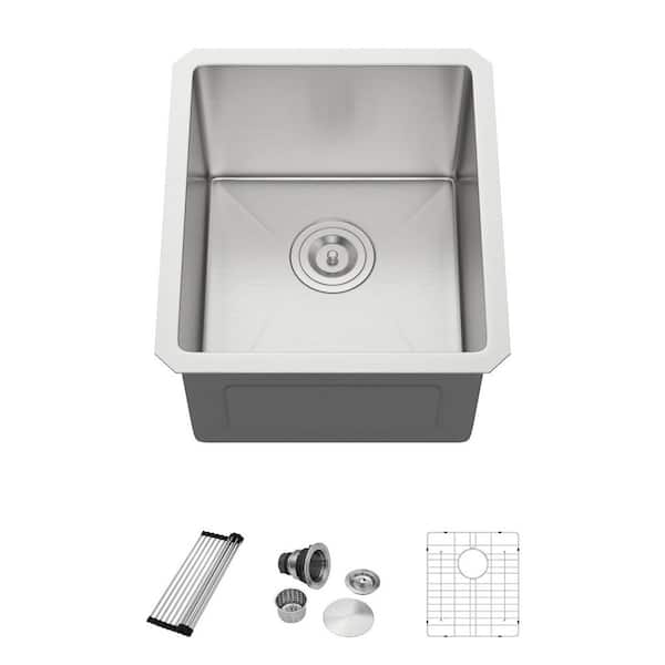 16-Gauge Stainless Steel 15 in. Undermount Bar Sink in Brushed Nickel with Strainer