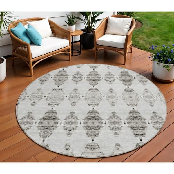 Taupe, Beige, Coffee 8 ft. Round Woven Moroccan Polyester Round Indoor/Outdoor Area Rug