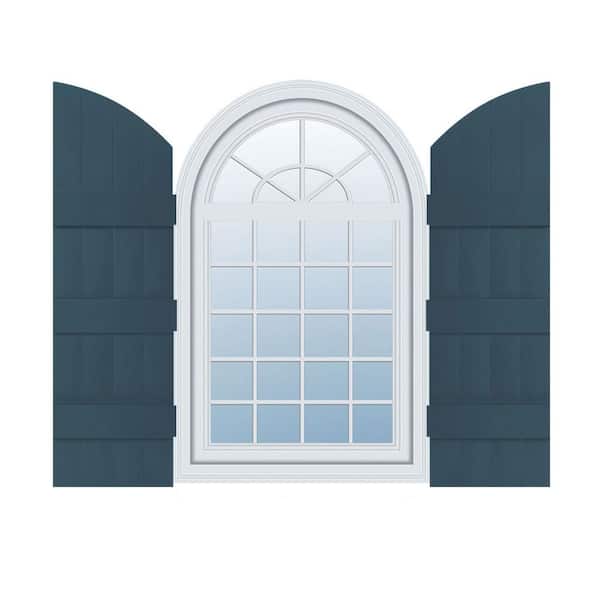 Ekena Millwork 14 in. x 81 in. Lifetime Vinyl Standard Four Board Joined w/ Archtop Board and Batten Shutters Pair Classic Blue