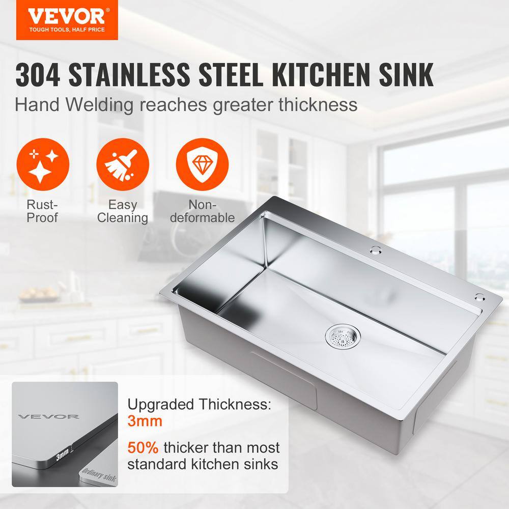 33'' Stainless Steel Single Bowl Top Mount Kitchen Sink