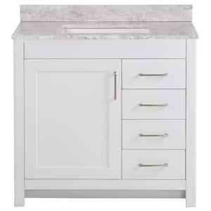 Westcourt 37 in. W x 22 in. D Bath Vanity in White with Stone Effect Vanity Top in Winter Mist with White Sink