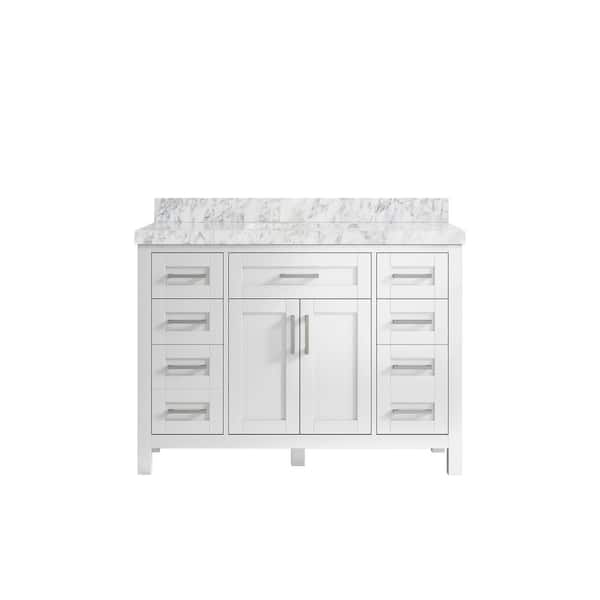 Willow Collections Cambridge 48 in. W x 22 in. D x 36 in. H Bath Vanity in White with 2 in. Carrara Marble Top