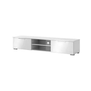 Match 68 in. White High Gloss Engineered Wood TV Stand Fits TVs Up to 45 in. with Adjustable Shelves