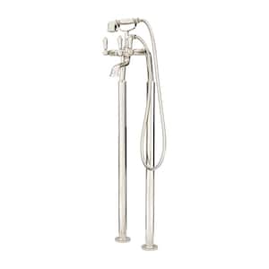 Traditional Triple-Handle Freestanding Roman Tub Faucet Trim Kit with Hand Shower in Polished Nickel
