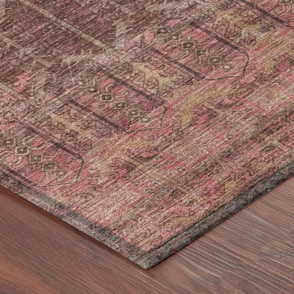 Chantille Machine Washable Indoor/Outdoor Abstract ACN2728 Burgundy 8 ft. x 8 ft. Round Rug