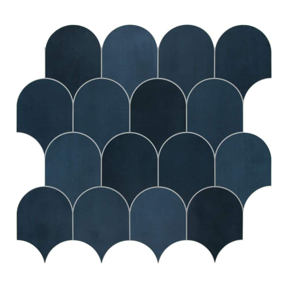 Blue Fish Scale Peel and Stick Mosaic Tile Sheets