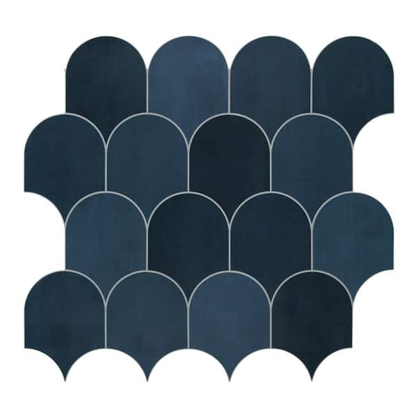 sunwings Fish Scales Blue 11.4 in. x 10.9 in. Peel and Stick Backsplash Handmade Looks Stone Composite Tile (8.62 sq. ft./Case)