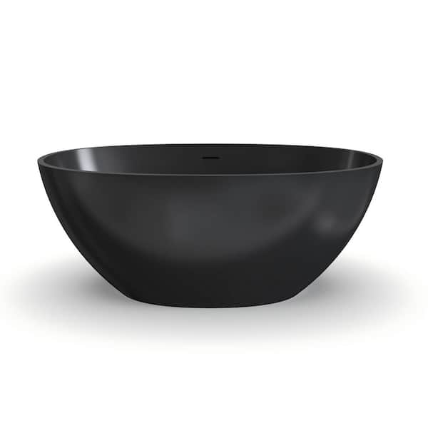 55 in. x 30.7 in. Solid Surface Freestanding Soaking Bathtub with Center Drain in Black