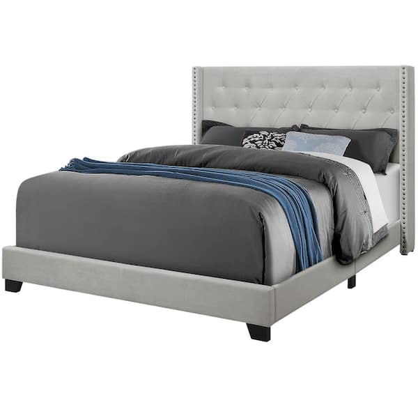 Light Grey Velvet Queen Size Bed, Queen Size Velvet Bed