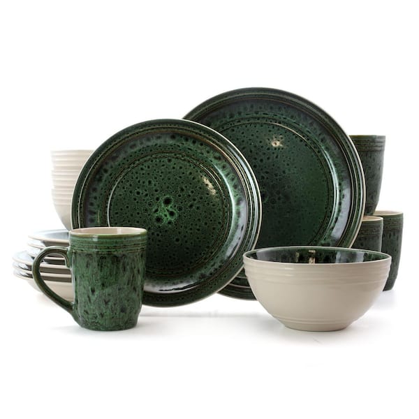 Elama Blue Jade 16-Piece Modern Green Stoneware Dinnerware Set (Service for 4)
