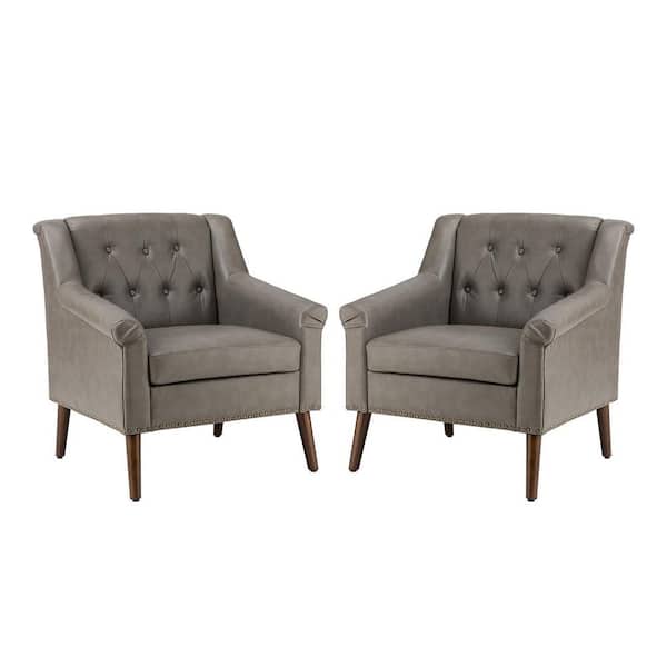 JAYDEN CREATION Nycteus 30 in. Gray Faux Leather Arm Chair with Nailhead Trim (Set of 2)