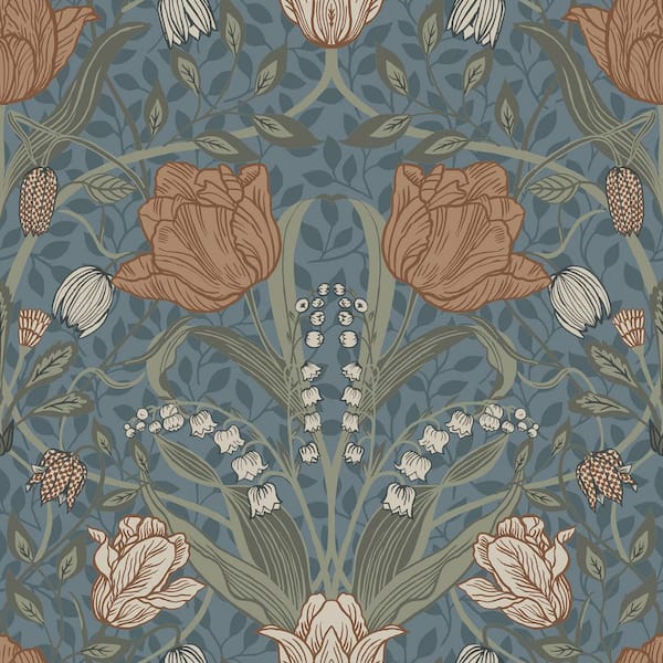 A-Street Prints Filippa Blue Tulip Non Woven Paper Wallpaper Sample