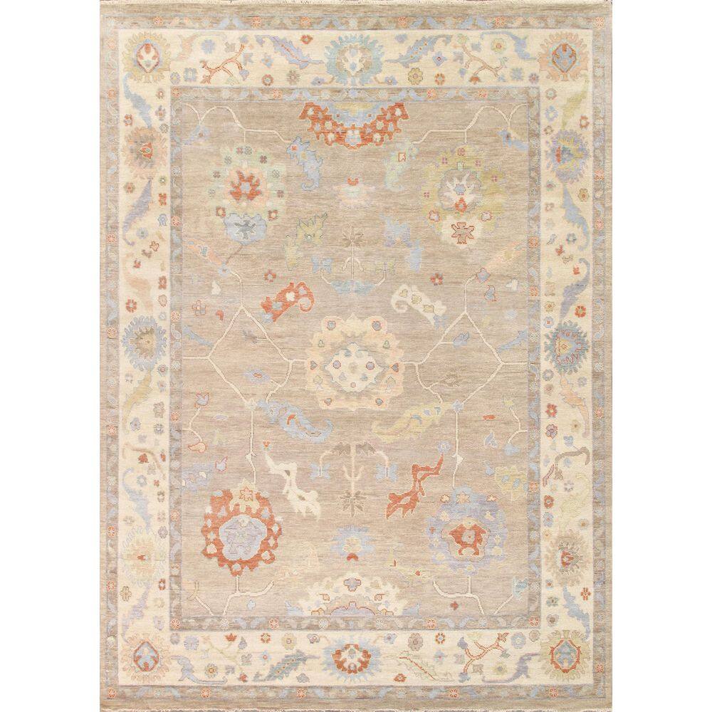 Pasargad Home Oushak Beige/Ivory 8 ft. x 10 ft. Floral Wool Area Rug