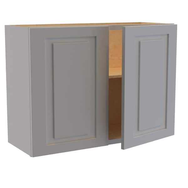 Home Decorators Collection Grayson 33 in. W x 12 in. D x 24 in. H Assembled Plywood Wall Bridge Kitchen Cabinet in Pearl Gray with Soft Close