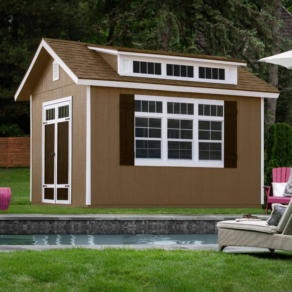 Beige 10' x 12' Wooden Storage Shed Kit with Windows