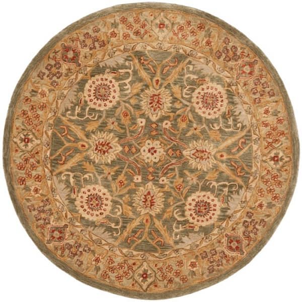 SAFAVIEH Anatolia Sage/Ivory 6 ft. x 6 ft. Round Border Area Rug