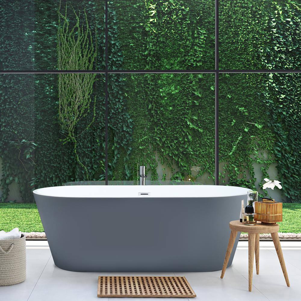 Szany 67'' Gray Freestanding Acrylic Soaking Bathtub