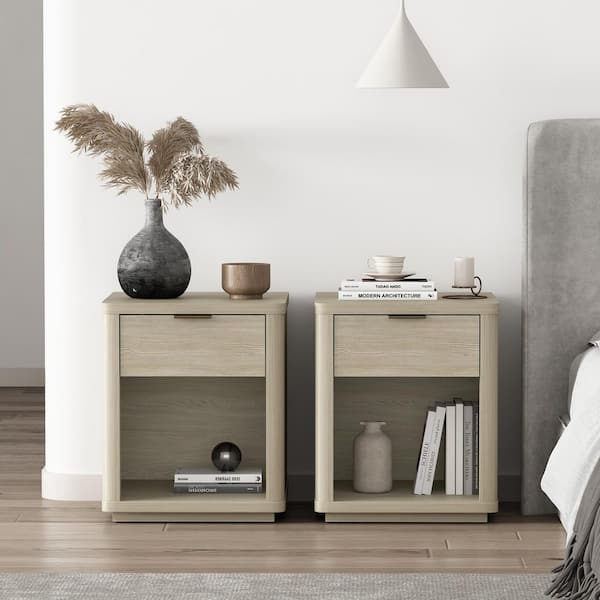 Manhattan Comfort Evelyn Modern Natural 1-Drawer 20 in. W Nightstand (Set of 2)